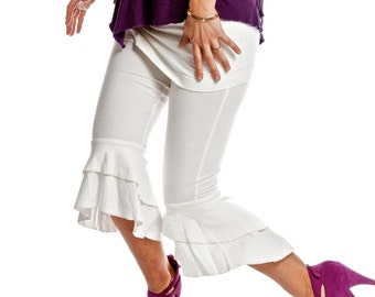 Ruffle bottom Capri Pants / bloomers with attached skirt SASSY CAPRIS yoga dance wear flare women's bottoms, festival pants