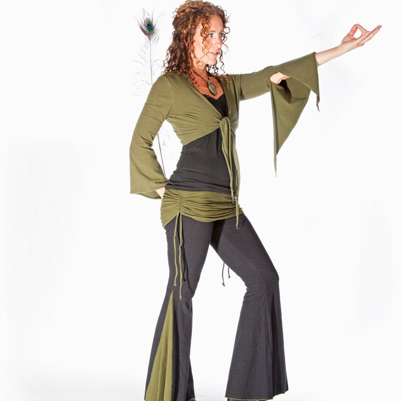 Flared Dance Pants with attached ruched skirt BOOTY FLARES festival clothing Tribal fusion pants