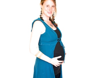 Maternity Clothing - Long corset front vest/jacket with hood JEDI VEST dance wear, bellydance, coverup, wedding
