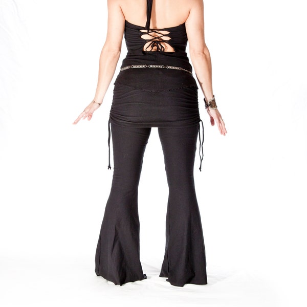 Yoga/Dance Pants with attached skirt, ROCKSTAR FLARES adjustable, ruched, bellydance, workout