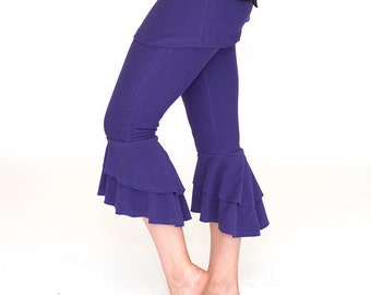 Ruffle bottom Capri Pants / bloomers with attached skirt SASSY CAPRIS yoga dance wear flare women's bottoms, festival pants