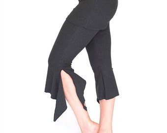 Yoga dance capri pants with attached skirt - FIERCE CAPRIS - festival, bellydance, bloomers, cropped, with ties