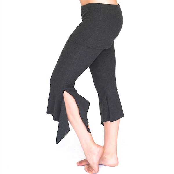 Yoga dance capri pants with attached skirt - FIERCE CAPRIS - festival, bellydance, bloomers, cropped, with ties