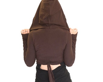 Jas met crop-korset en capuchon - JEDI CROP JACKET- festivalkleding, choli, elvenkleding, danskleding, buikdansen, deken, duimgaten