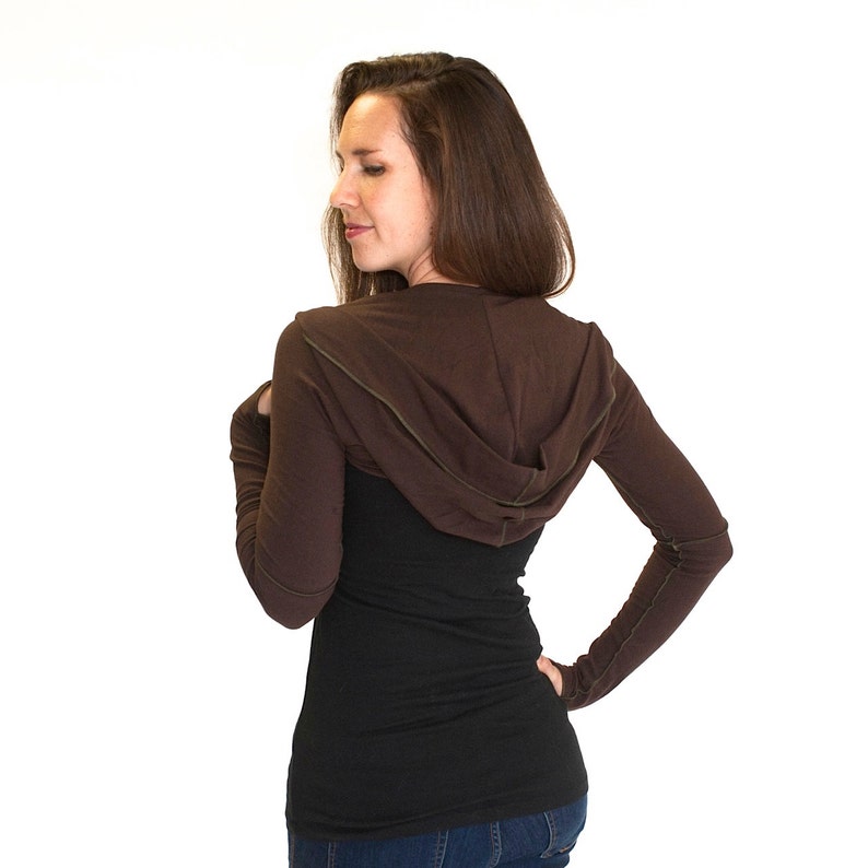 Hooded Bolero Womens Long Sleeve with thumbholes - INTREPID SHRUG, bolero, dancewear, festival clothing, boho image 3