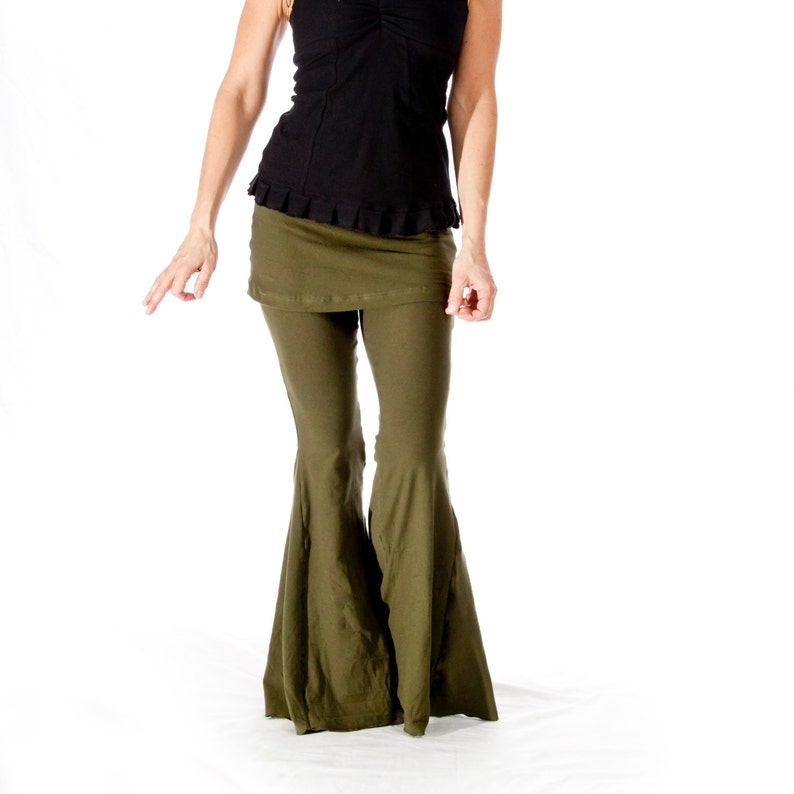 Womens Yoga Pants Flare Bellbottom Pants With Attached Skirt Etsy