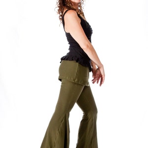 Bellbottom pants Womens Yoga Pants, Flare with attached skirt, SASSY PANTS, festival clothing, bellydance pants image 2
