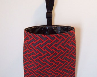 Ready To Ship! Car Litter Bag // Auto Trash Bag // Auto Litter Bag // Stay Open Design! // Red and Gray Trellis