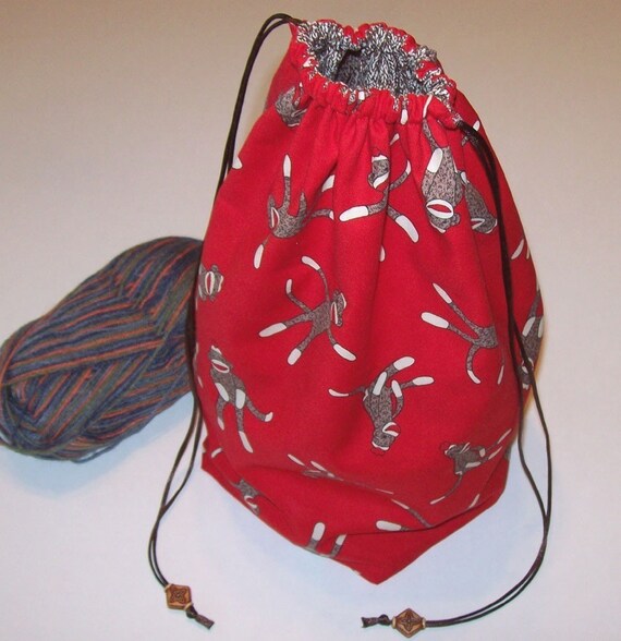 Sock Monkeys Funky Monkeys Sock Knitting Project Bag Sewing Project Bag Reversible Etsy