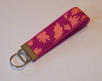 Key Fob Wristlet - Key Chain - Key Ring - Kaffe Fassett - Fuschia - Leaves