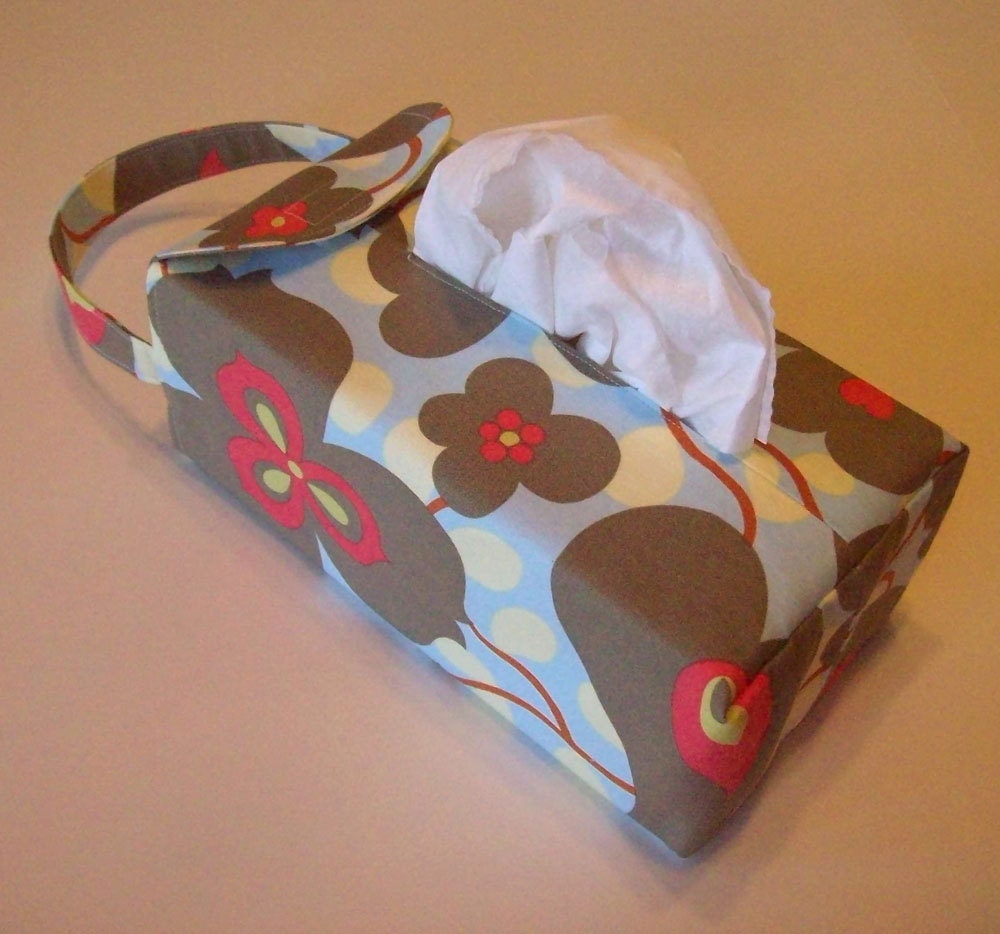 Automobile Hanging Tissue Box Cover / Tissue Box Cozy / Automobile Accessory For Your Car / Amy Butler Lotus Morning Glory