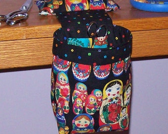 Thread Catcher, Scrap Caddy, Scrap Bag, Pincushion - With New Rubberized Gripper Strip - Russian Nesting Dolls