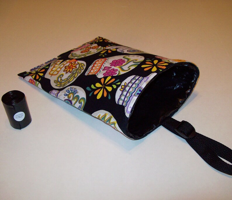 Car Litter Bag // Auto Litter Bag // Auto Trash Bag // Stay Open Design // Sugar Skulls // Large Flowery Skulls image 3