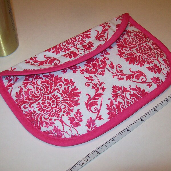 MINI Curling Iron Case / Mini Flat Iron Cover for Travel or the Gym (Insulated) - Pink And White Glittery Damask