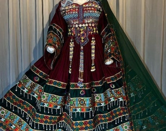 Vestido de diseño trenzado afgano Ropa de mujer tradicional Ropa de mujer kuchi afgana Vestido de henna de boda Vestido afgano Eid