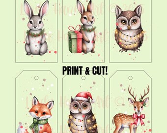 Watercolor Woodland Christmas Gift Tags | Forest Animals (Digital Download)