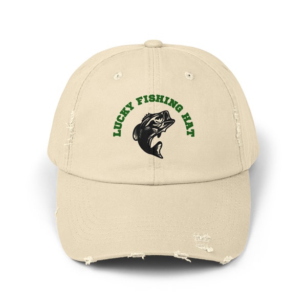 Funny Lucky Fishing Distressed Baseball Cap, Fishing Hat, Funny Fishing Hat, Fishing, Fisherman Gifts, Present For fisherman, Good Catch