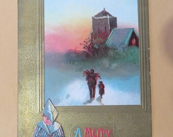 Vintage 1910 Christmas Postcard, Snow Scene