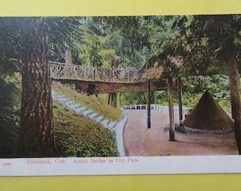 Oregon: Portland, Rustic Bridge in City Park Souvenir Vintage Linen Postcard