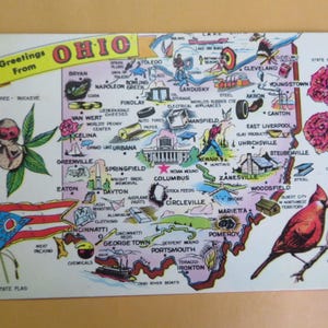 Ohio: State Map Vintage Postcard