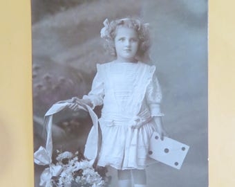 Victorian Girl Birthday Greetings, Antique RPPC Real Photo Postcard