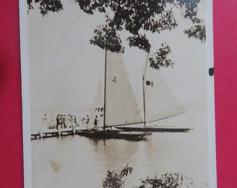 WISCONSIN, LAKE GENEVA Eleanor Camp Sail Boat 1937 Rppc Postcard  Real Photo Postcard / Antique Vintage Postcard