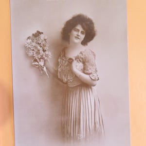 Elegant Lady Birthday Souvenir RPPC Vintage Postcard / Real Photo Postcard Early 1900s