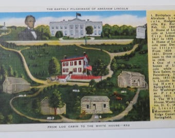 Presidential: The Earthly Pilgrimage of Abraham Lincoln Vintage Linen Postcard