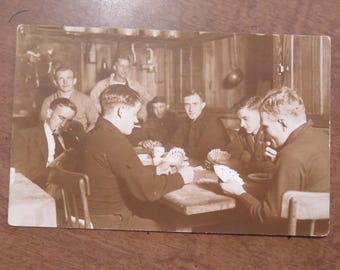 Gambling Men at Card Table 1910 RPPC Antique Postcard