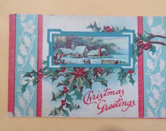 Vintage 1910 Christmas Postcard, Snow Scene