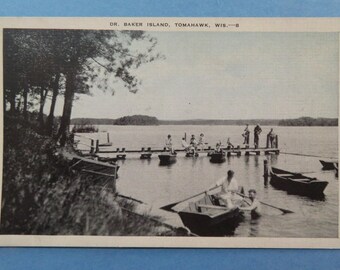 Postcard Wisconsin: Dr. Baker Island, Tomahawk / Boating Summer