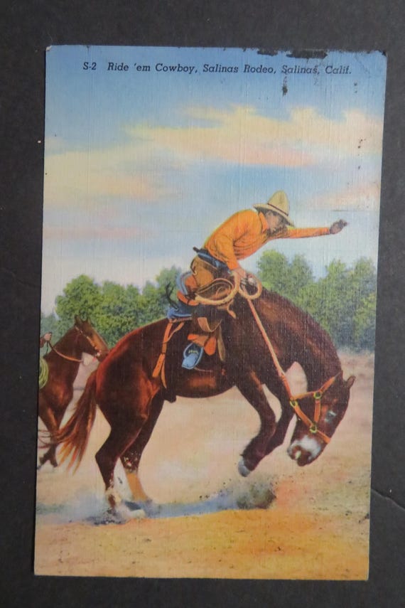 Vintage postcard with bucking bronco/cowboy image USA Vintage postcard with bucking bronco/cowboy image USA