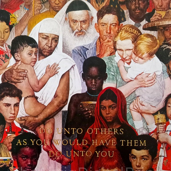 Diversity Multicultural Print "The Golden Rule "by Norman Rockwell, Do Unto Others | Immigrants | Refugees | Racial Equality - Printable Art