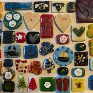 Four Handmade Fused Glass Fridge Magnets