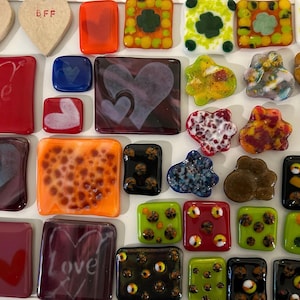 Four Handmade Fused Glass Fridge Magnets