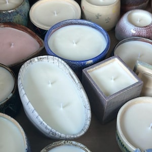 Organic Vegan Soy Wax Candle in a Handmade Ceramic Pot