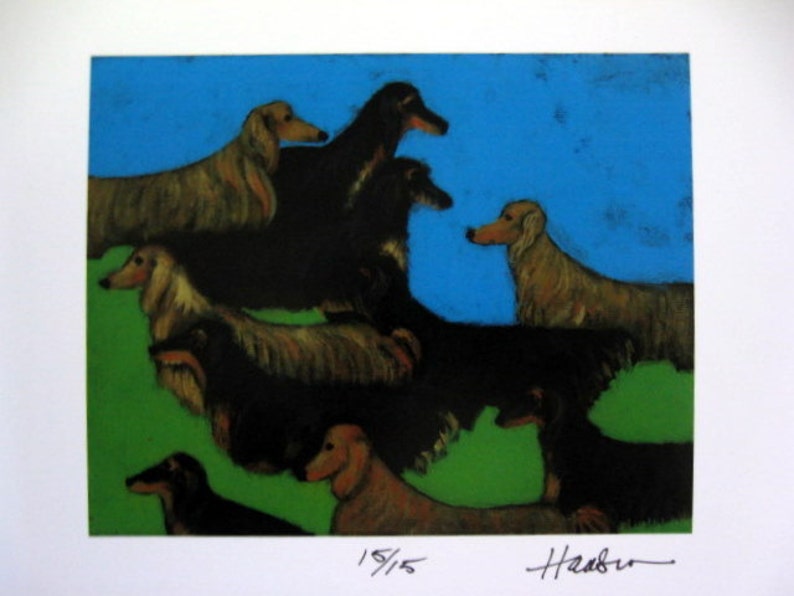 Dachshund Print Long Haired Dachshunds Wiener Dogs Ltd Ed Etsy