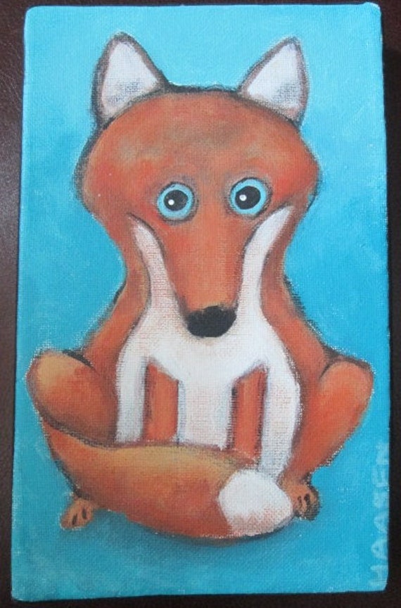 Fox Painting on Canvas 16x20 in 40x50 Cm Original Acrylic 