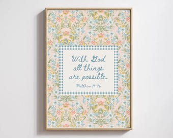 Plakat z wersetem biblijnym o tematyce kwiatowej, chrześcijański wystrój domu, inspirujący cytat