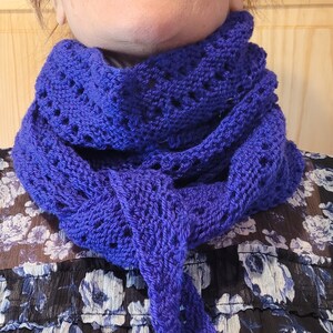 Knit Shawl, Knitted Neck Warmer Scarf, Hand Knitted Scarf, Handmade Shawl, Blue Shawl, Blue Scarf, Blue sparkle