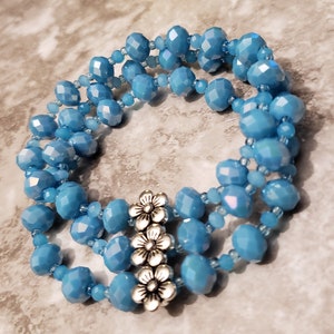 Turquoise Bracelet, Multi-Strand Bracelet, Stretch Bracelet, Crystal Bracelet,  Blue Bracelet, Handmade Bracelet, Wedding Bracelet
