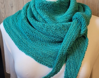Hand Knitted Asymmetrical Shawl Scarf Seafoam Green
