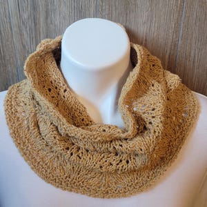Knitted Cowl Scarf, Neck Cowl Scarf,  Hand Knitted Neck Warmer, Yellow Cowl, Yellow Tweed, Feather and Fan, Mustard, No Wool