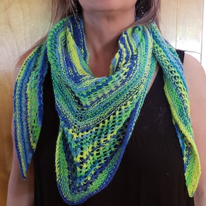 Triangle Shawl, Knitted Shawl,  Reyna Shawl, Hand-knitted Shawl, Green, Yellow, Blue, Neon