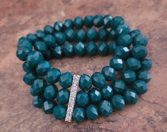 Pulsera de cristal verde hecha a mano, cuentas de vidrio elásticas gruesas, regalo para ella