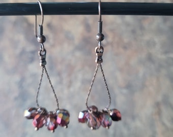 Boucles d'oreilles Crystal Cluster, Boucles d'oreilles en cristal, Boucles d'oreilles Dangle, Boucles d'oreilles Rust, Boucles d'oreilles en cuivre, Bijoux Festival, Bijoux Boho