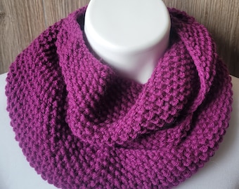 Hand Knitted Neck Infinity Cowl Scarf Hot Pink