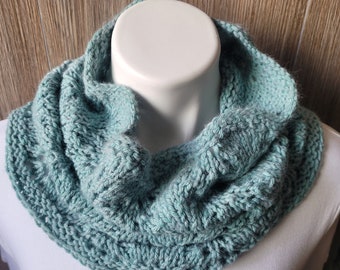 Green Cowl, Green Scarf, Knitted Cowl, Knitted Scarf, Knit Cowl, Knit Scarf, Hand Knitted Cowl, Hand Knitted Scarf, Feather and Fan,Handknit