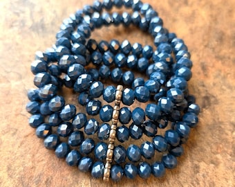 Handgemachte Blaue Kristall Armband, Chunky Fünf Strang Armband