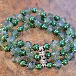 Green Bracelet Multi-Strand Bracelet Stretch Bracelet Glass Bead Bracelet Chunky Bracelet Handmade Bracelet Pearl Bracelet Three Strand